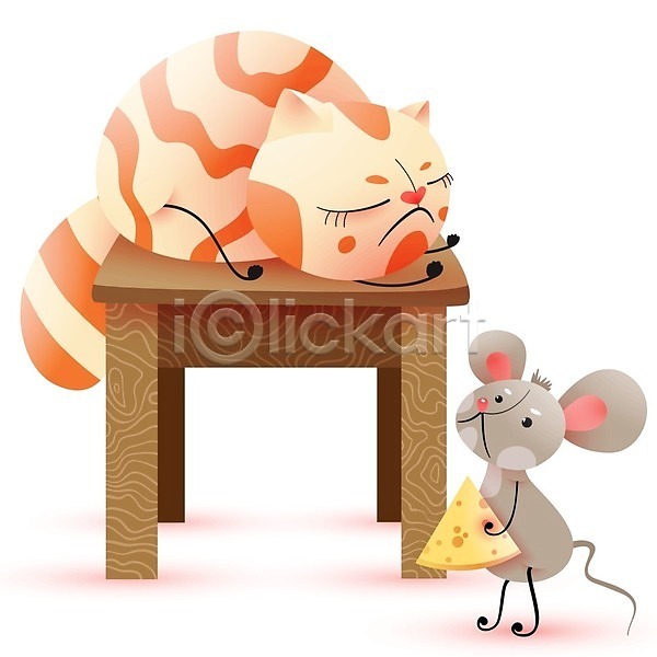 귀여움 사람없음 EPS 일러스트 해외이미지 고양이캐릭터 눕기 들기 의자 잠 조각치즈 쥐 해외202009