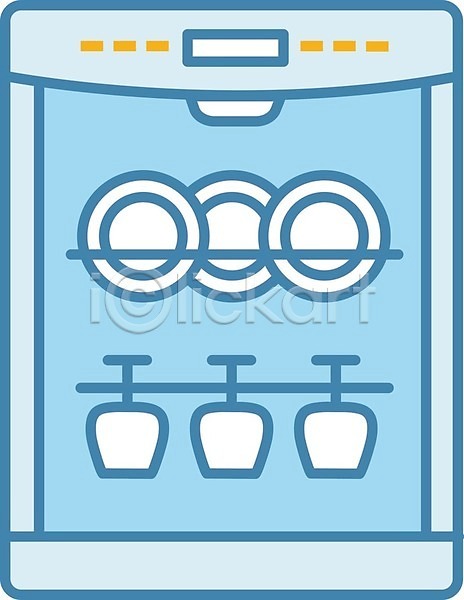 사람없음 EPS 아이콘 일러스트 해외이미지 가사 식기 식기세척기 전자제품 접시 주방용품 파란색 해외202009