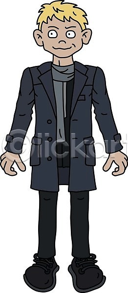 우아함 남자 사람 소년 EPS 일러스트 해외이미지 검은색 금발 만화 목도리 바지 신발 어둠 옷 재킷 코트 해외202009 회색