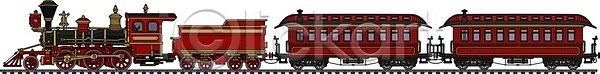 클래식 EPS 일러스트 해외이미지 교통시설 기계 기차 마차 만화 복고 빨간색 서쪽 석탄 수증기 수확 승객 엔진 옛날 자동차 해외202009 해외일러스트
