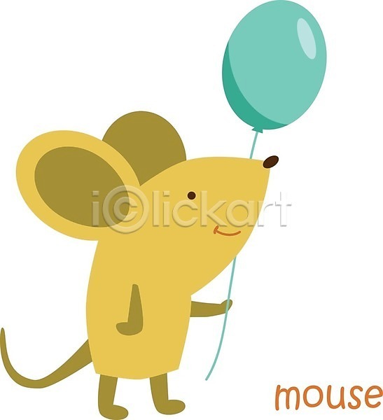 귀여움 사람없음 EPS 일러스트 해외이미지 동물캐릭터 쥐 쥐캐릭터 풍선 한마리