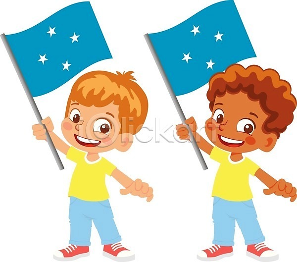 남자 두명 소년 소년만 어린이 EPS 일러스트 해외이미지 국기 들기 전신 해외202009