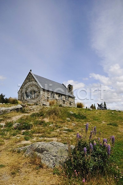 상쾌 여유 사람없음 JPG 포토 건물 교회 구름(자연) 꽃 뉴질랜드 돌(바위) 루핀꽃 바위(돌) 식물 야외 초원(자연) 풍경(경치) 하늘