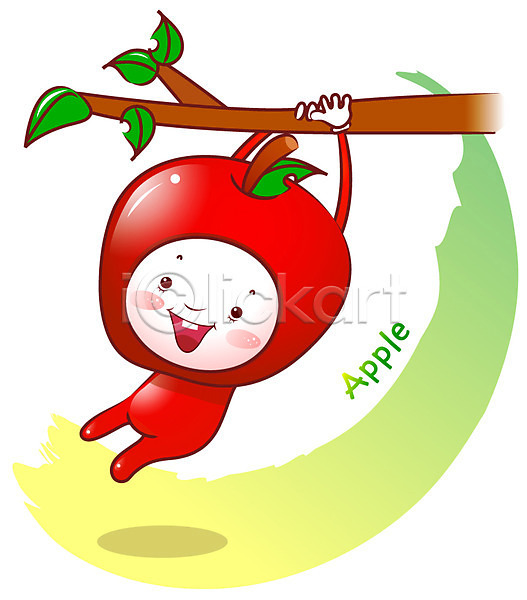 사람없음 EPS 일러스트 과일 과일캐릭터 나뭇가지 나뭇잎 농작물 빨간색 사과(과일) 사과캐릭터 식물 식물캐릭터 열매 캐릭터