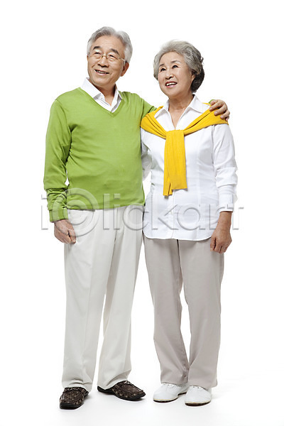 다정 행복 60대 남자 노년 노인만 동양인 두명 사람 성인 여자 한국인 JPG 포토 노부부 누끼 라이프 라이프스타일 모델 미소(표정) 부부 서기 스튜디오촬영 실내 실버(노인) 실버라이프 어깨동무 웃음 전신 커플 포즈 할머니 할아버지