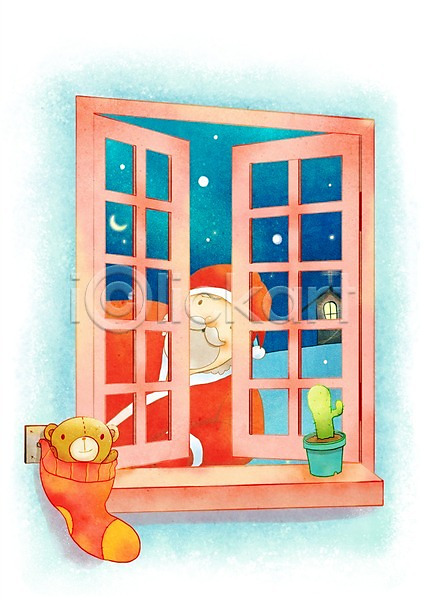 따뜻함 사람 한명 PSD 일러스트 겨울 겨울배경 곰인형 기념일 눈(날씨) 백그라운드 산타클로스 선물 선인장 양말 창문 크리스마스 화분