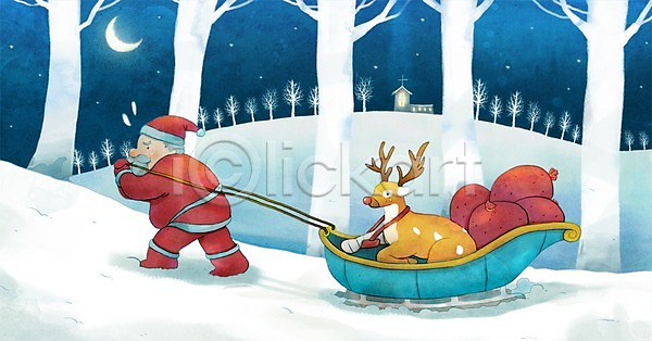따뜻함 사람 한명 PSD 일러스트 겨울 겨울배경 기념일 나무 눈(날씨) 동물 루돌프 백그라운드 사슴 산타클로스 선물 숲 썰매 크리스마스 한마리