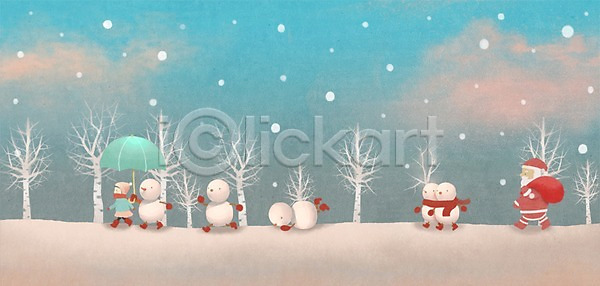 따뜻함 노인만 두명 사람 성인 성인만 여자 PSD 일러스트 걷기 겨울 겨울배경 기념일 나무 눈(날씨) 눈사람 백그라운드 산타클로스 우산 크리스마스 할아버지