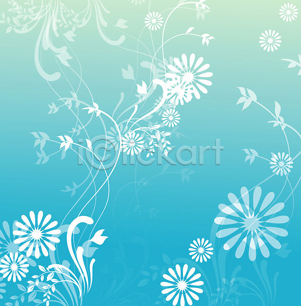 사람없음 EPS 일러스트 꽃 무늬 백그라운드 잎 줄기 팝아트 패턴 퓨전 하늘색
