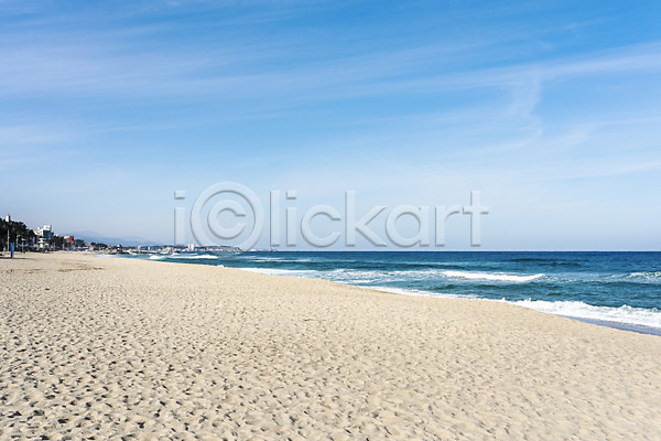 사람없음 JPG 포토 강원도 겨울 경포대 모래 모래사장 바다 야외 여행 주간 하늘 해수욕장