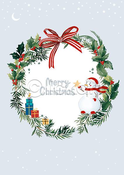 사람없음 PSD 일러스트 눈사람 니스 리본 별 산타클로스 선물 선물상자 잎 장식 크리스마스 크리스마스리스 하늘색