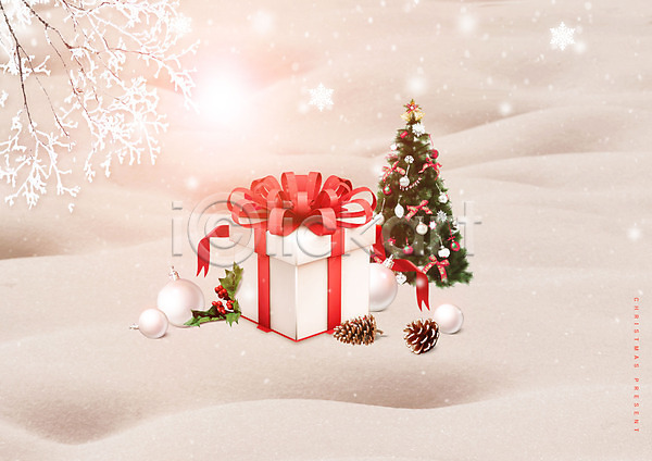 사람없음 PSD 편집이미지 나뭇가지 눈(날씨) 리본 빨간색 선물상자 설원 솔방울 오너먼트 크리스마스선물 크리스마스장식 크리스마스트리