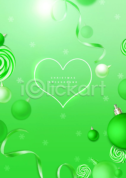 사람없음 PSD 편집이미지 리본 백그라운드 사탕 오너먼트 장식볼 초록색 크리스마스장식 하트