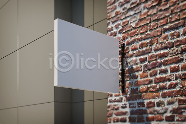 사람없음 3D PSD 디지털합성 편집이미지 간판 갈색 건물 광고판 뉴트로 목업 벽돌 벽면 복고 옥외간판