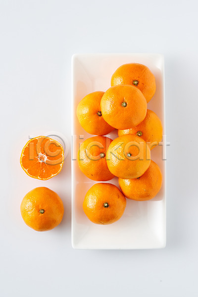 사람없음 JPG 포토 하이앵글 과일 귤 디저트 스튜디오촬영 슬라이스 식재료 실내 음식 접시 제철과일 흰배경