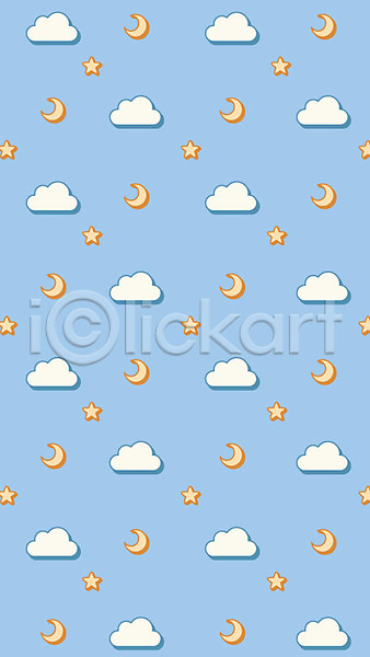 사람없음 AI(파일형식) 일러스트 구름(자연) 달 밤하늘 백그라운드 별 패턴 하늘색