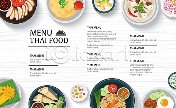 사람없음 EPS 일러스트 해외이미지 계란프라이 메뉴 메뉴판 볶음밥 생선구이 요리 음식 접시 태국음식