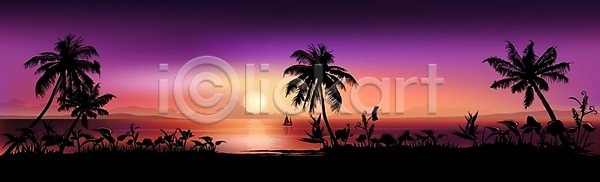 사람없음 EPS 실루엣 해외이미지 야자수 여름(계절) 일몰 코코넛 태양 풍경(경치) 하늘 해외202004 햇빛 휴가