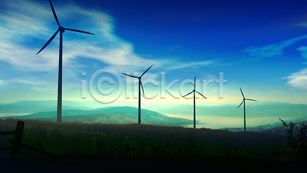 사람없음 JPG 실루엣 포토 해외이미지 구름(자연) 그린에너지 일몰 일출 자연 재활용 친환경 파란색 풍경(경치) 풍력에너지 하늘 해외202004