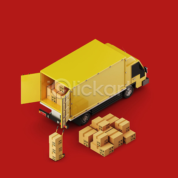 사람없음 3D PSD 디지털합성 편집이미지 노란색 수레 택배상자 편집 편집소스 화물트럭
