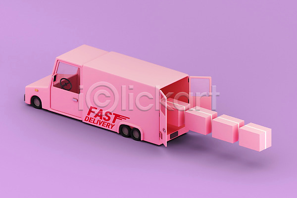 사람없음 3D PSD 디지털합성 편집이미지 배송 분홍색 택배상자 편집 편집소스 화물트럭