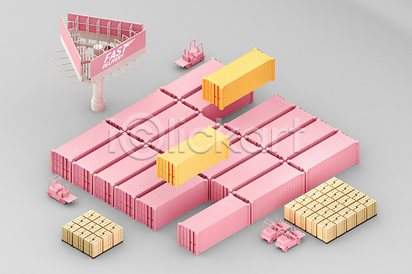 사람없음 3D PSD 디지털합성 편집이미지 물류센터 물류창고 분홍색 지게차 컨테이너 편집 편집소스