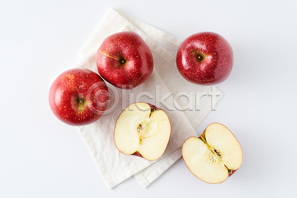 사람없음 JPG 포토 하이앵글 과일 단면 사과 스튜디오촬영 슬라이스 식재료 식탁보 실내 음식 흰배경