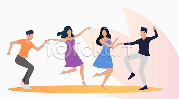 남자 성인 성인만 여러명 여자 EPS 일러스트 해외이미지 드레스 라이프스타일 살사댄스 손잡기 전신 춤 춤추기