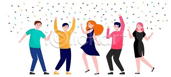 기쁨 축하 행복 남자 성인 성인만 여러명 여자 EPS 일러스트 해외이미지 꽃가루 라이프스타일 축제 춤 춤동작 파티