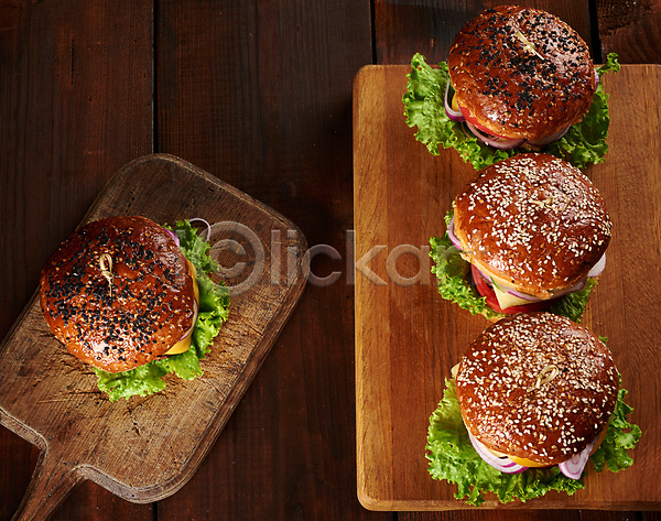 사람없음 JPG 포토 해외이미지 나무도마 맛있는 음식 치즈버거 패스트푸드 햄버거