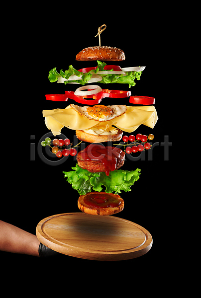 신체부위 JPG 포토 해외이미지 들기 맛있는 손 식재료 음식 치즈버거 패스트푸드 햄버거 흩어짐