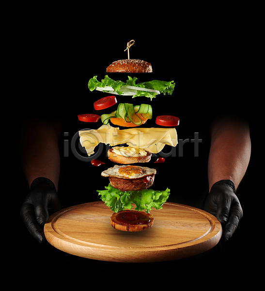 신체부위 JPG 포토 해외이미지 들기 맛있는 손 식재료 음식 치즈버거 패스트푸드 햄버거 흩어짐