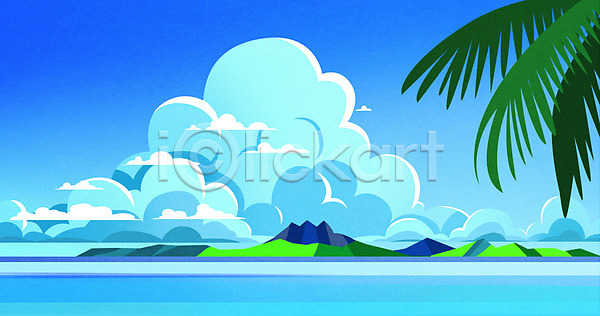 사람없음 PSD 일러스트 구름(자연) 맑음 바다 백그라운드 섬 야자수 여름(계절) 하늘 하늘색
