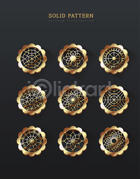 사람없음 AI(파일형식) 일러스트 입체 금색 꽃무늬 세트 패턴