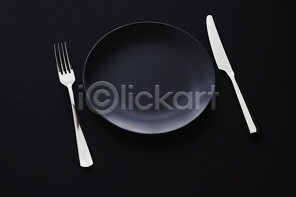 사람없음 JPG 포토 해외이미지 검은배경 그릇 나이프 식기 접시 포크