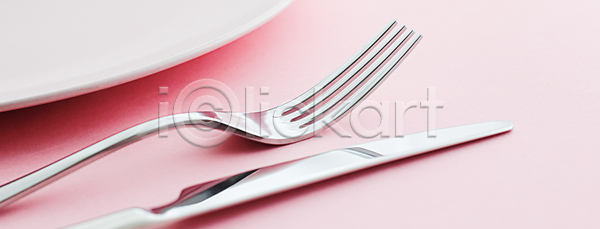 사람없음 JPG 포토 해외이미지 나이프 분홍색배경 식기 접시 포크