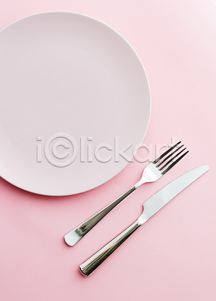 사람없음 JPG 포토 해외이미지 나이프 분홍색배경 식기 접시 포크
