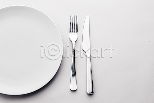 사람없음 JPG 포토 하이앵글 해외이미지 나이프 식기 접시 포크 흰배경
