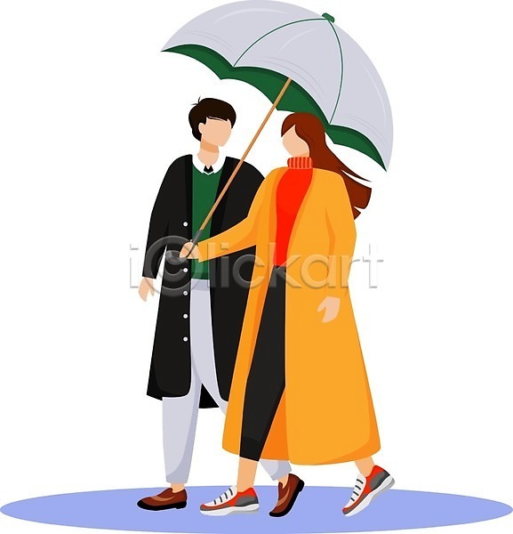 남자 두명 성인 성인만 여자 EPS 일러스트 해외이미지 가족라이프 걷기 들기 부부 서기 우산 전신 코트