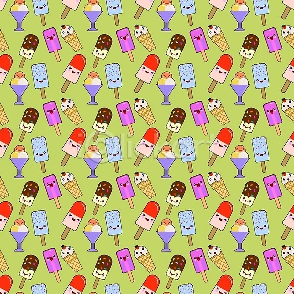 사람없음 EPS 일러스트 해외이미지 디저트캐릭터 막대아이스크림 스프링클 아이스크림 아이스크림캐릭터 연두색 컵아이스크림 콘아이스크림 패턴