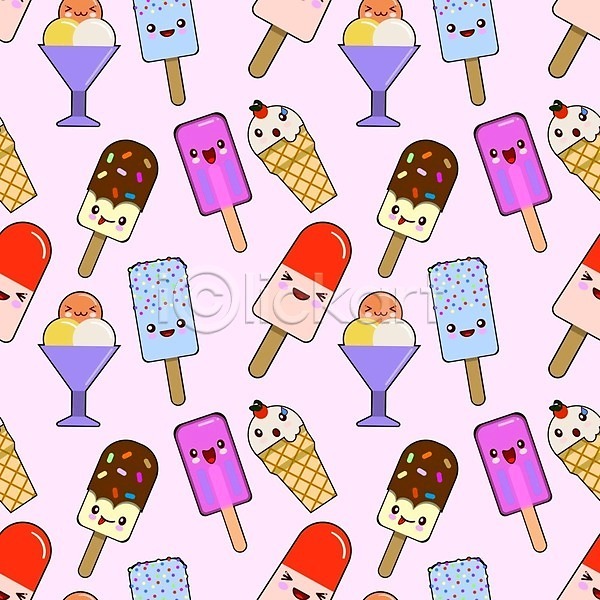 사람없음 EPS 일러스트 해외이미지 디저트캐릭터 막대아이스크림 분홍색 아이스크림 아이스크림캐릭터 컵아이스크림 콘아이스크림 패턴