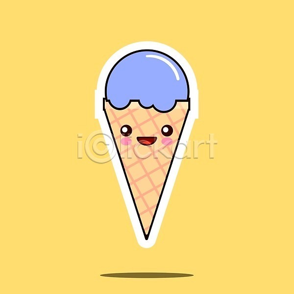 사람없음 EPS 일러스트 해외이미지 노란색 디저트캐릭터 아이스크림 아이스크림캐릭터 콘아이스크림