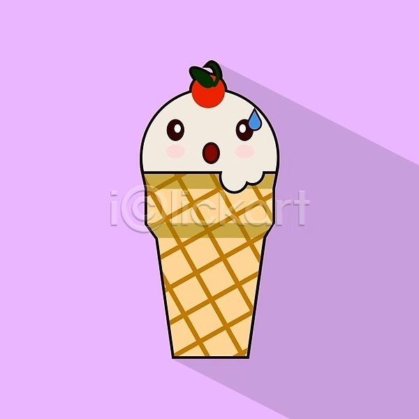 사람없음 EPS 일러스트 해외이미지 디저트캐릭터 분홍색 아이스크림 아이스크림캐릭터 콘아이스크림