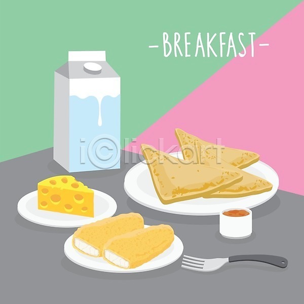 사람없음 EPS 일러스트 해외이미지 소스(음식) 소스그릇 아침식사 우유팩 접시 치즈 텐더 토스트 포크