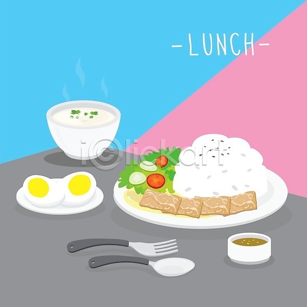 사람없음 EPS 일러스트 해외이미지 계란 돼지고기 수프 숟가락 요리 점심식사 접시 타이포그라피 포크