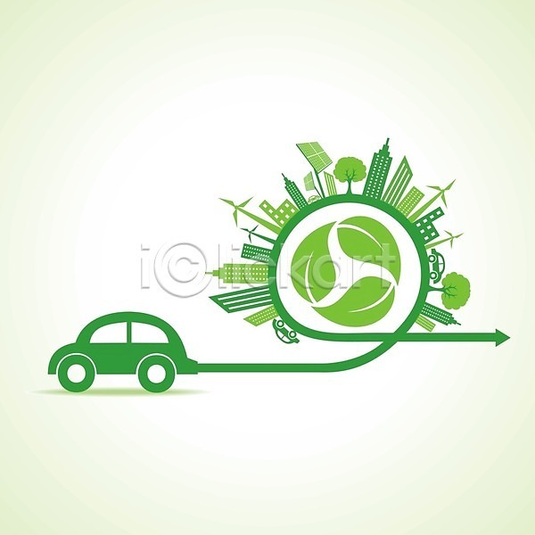 사람없음 EPS 일러스트 해외이미지 건물 그린에너지 나무 도시 심볼 에코 에코라이프 잎 자동차 지구 초록색 친환경 풍력에너지 해외202004 해외202105 화살표