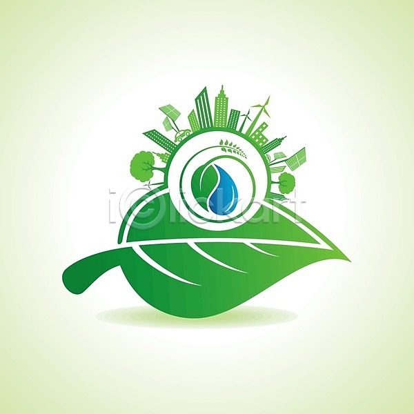 사람없음 EPS 일러스트 해외이미지 건물 나무 도시 물방울 에코 에코라이프 잎 집열판 초록색 친환경 풍력에너지 해외202004 해외202105