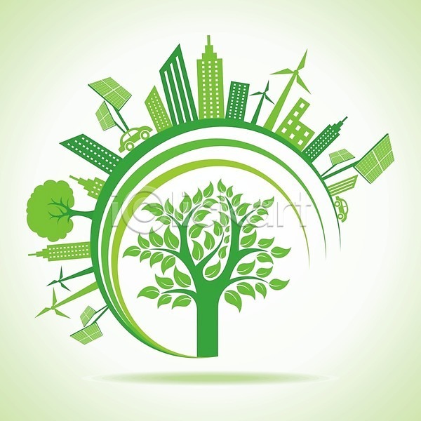 사람없음 EPS 일러스트 해외이미지 그린에너지 나무 에너지 에코 잎 재활용 주택 지구 초록색 친환경 해외202004