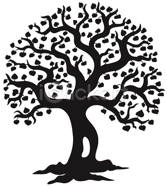 사람없음 EPS 실루엣 일러스트 해외이미지 흑백 검은색 나무 봄 식물 야외 오브젝트 잎 해외202004 해외202105