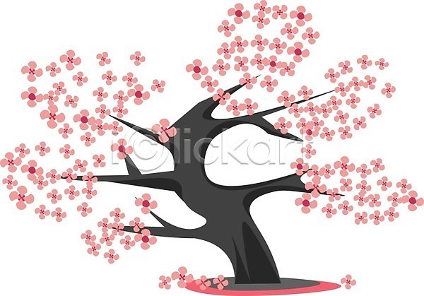 사람없음 EPS 일러스트 해외이미지 벚꽃 벚나무 봄 한그루 해외202004 해외202105